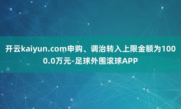 开云kaiyun.com申购、调治转入上限金额为1000.0万元-足球外围滚球APP
